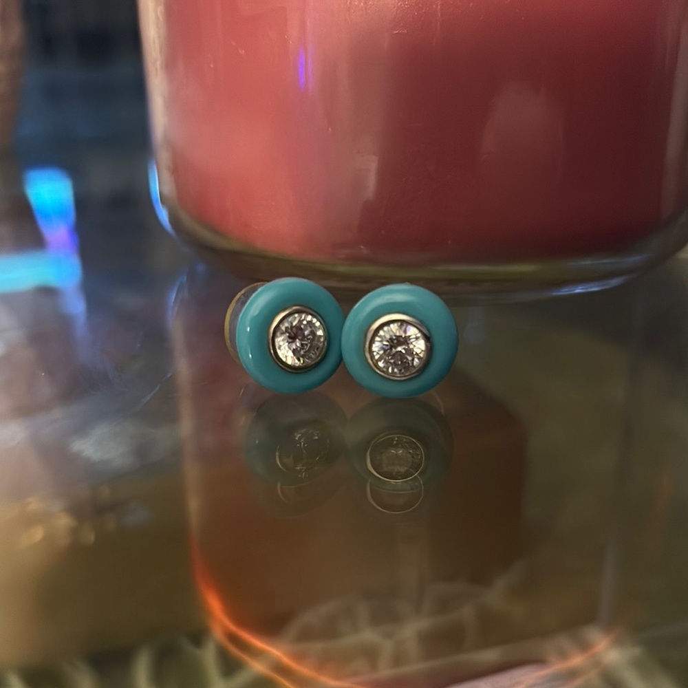 Angelique de Paris Turquoise & Cz post Earrings.